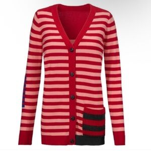 Cabi Picnic Red & Pink Striped Cardigan
